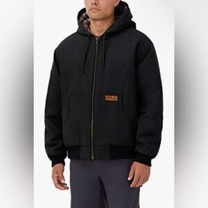 Fila Black Hooded Zip-Up Canvas Work Jacket - NWOT - Size XL